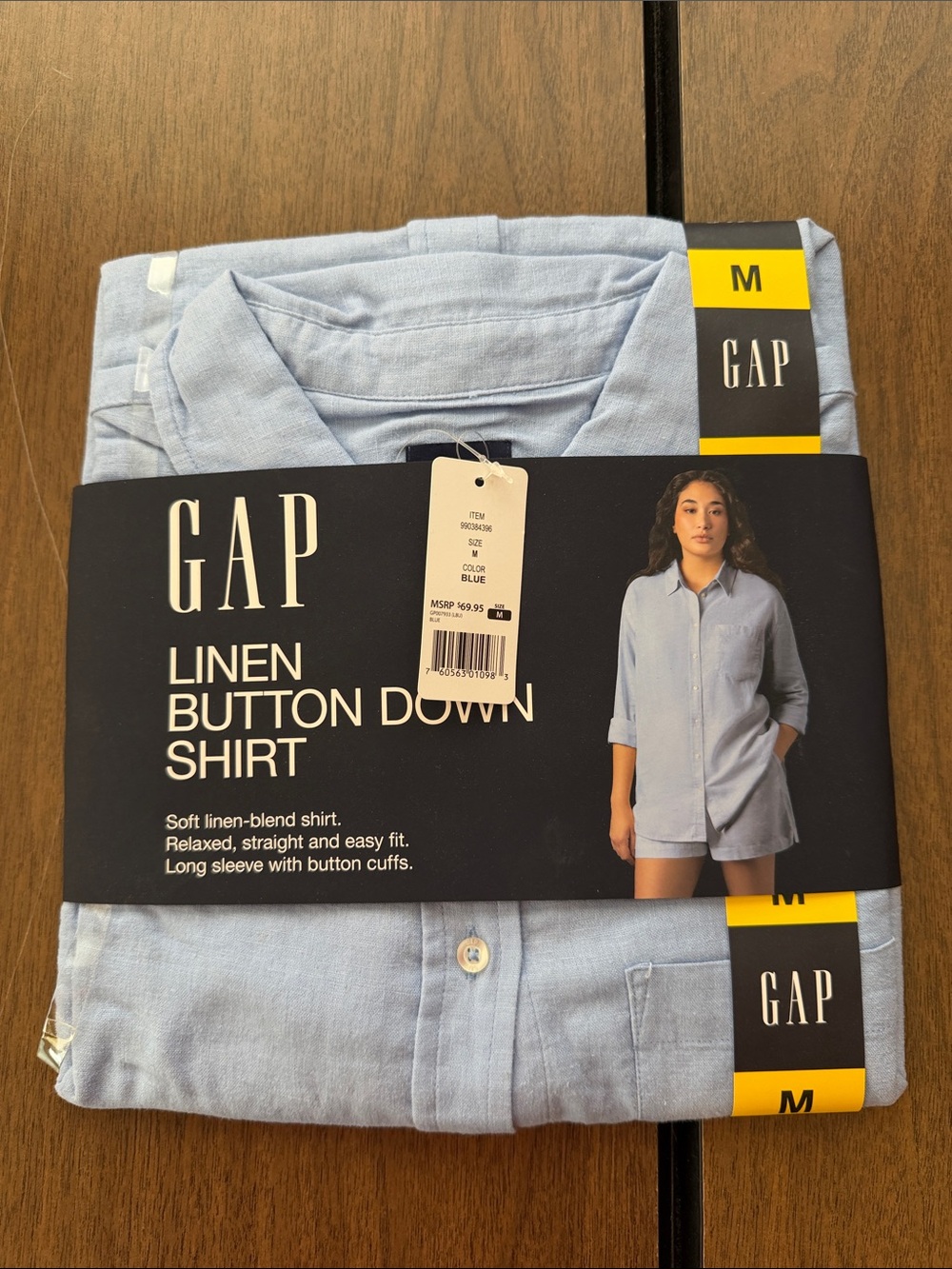 GAP Light Blue Linen-Blend Button Down Shirt